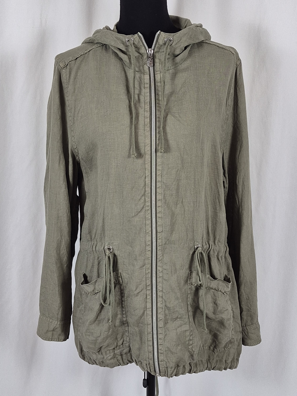 Tommy Bahama Two Palms Full Zip Hooded Linen Anorak Jacket Army Green - Size M